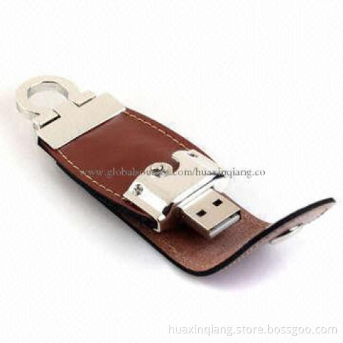 USB Memory Drives, Leather + Metal, 512MB-64GB Capacity, Logos Design, 5-year Warranty, USB2.0